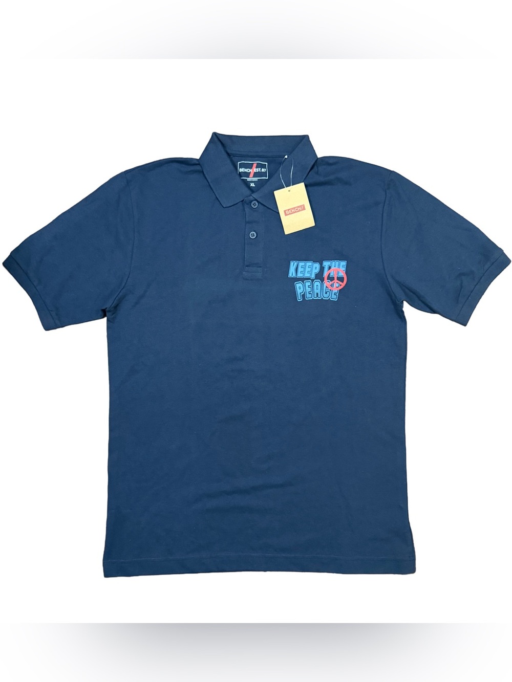 Bench PH - Navy Polo Shirt with Blue 'Keep The Peace' Graphic